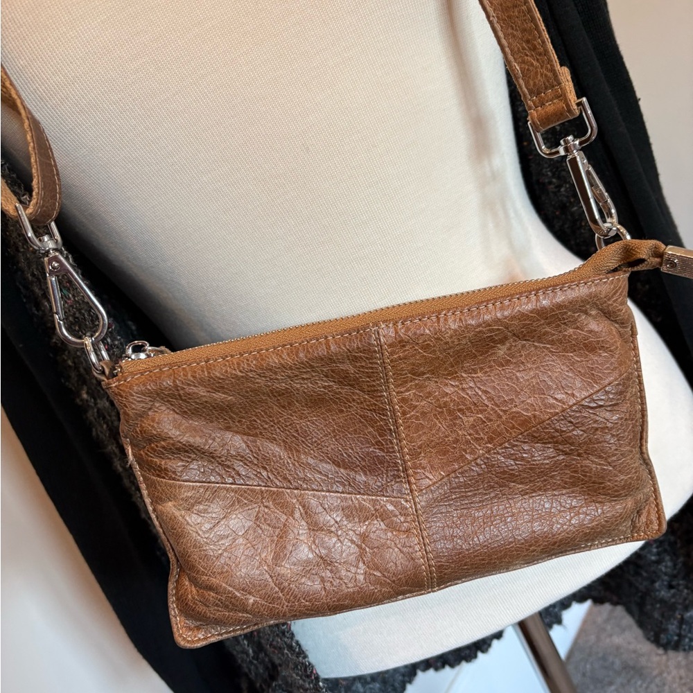 Brown Genuine Leather Crossbody Bag with adjustable shoulder strap. Cross posted